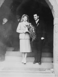 Wedding photo of Vera and Frantisek Jurásek in 1956 in Letovice