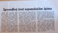 Článek v dobovém tisku v roce 1958 o soudním procesu s rodinou Bohumila Kovaříka