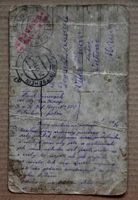 Legionářská pohlednice, kterou poslal svým rodičům otec Ireny Ondruchové Pavel Šimeček