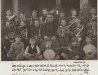 Music band of younger boys, Jan Pešata first from the left in the front row