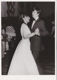 Here I was dancing with my class mate, Jana Holubcová, at the graduation ball of the gymnasium in Mnichovo Hradiště in 1985