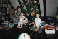 With her children Jája, Anna and Jiří, Christmas 1992