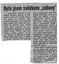 An article in the press at the last concert of the group Tykadla in Velký Týnec