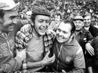 Celebration of a victory after competition Preteky mieru in 1972