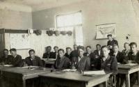 Bohuš (last row, left of the standing student), Agricultural College, Moravská Nová Ves 1946