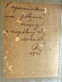Zadní strana obrazu „Máky, chrpy a kopretiny“. 1941.