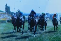 Jan Soldán (2nd rider from left) in 1995 during horse races in Slušovice 