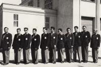 Boxing team of ČSR before tournament in Romania, 1952, J. Zachara third from left