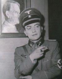 Martin Hagara as a theater actor in uniform of Waffen SS member, scene from the performance of "Trojan horse" (1962)