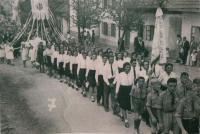 March of Nováky´s scouts (Junák organisation), fourth from the right Martin Hagara (1947)