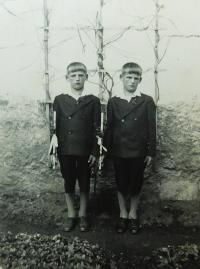 Twins Joseph and Herman Spieller at the first reception in Adamov