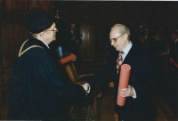 Graduation ceremony of the witness in the rehabilitation mode, Law Faculty of Charles University, Prague 25th February 1991