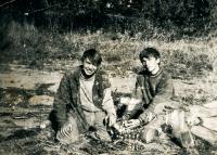 Mikuláš Stehlík(nalevo) na bramborové brigádě, 1971/72