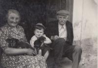 Chaloupka Miloš a prarodiče František a Marie Chaloupkovi, Skoupý, 1951