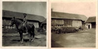 Fotky statku, vpravo – z doby soukromého hospodaření Horkých, vlevo – Josef Horký na koni, v držení JZD v roce 1954