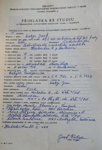 Application for studium in 1966