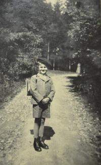 Josef Wála on his first school day in 1938
