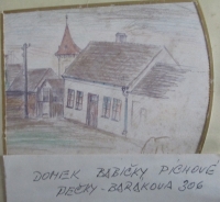 Dům rodiny Rathových v Pečkách v kreslené podobě
