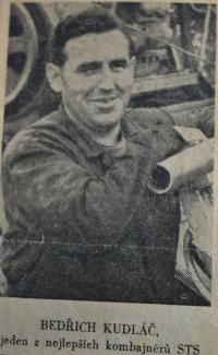 Bedřich jeden z nejlepších kombajnérů STS. Výstřižek z novin.