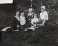 With mother (left), aunts and cousin Jindřich, 1932