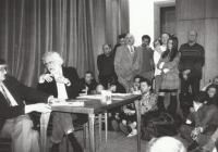 With Milan Knížák, Rector of AVU Prague 1995, Pavlík delivers his speech Tendence z kredence 