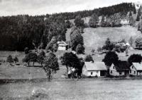 Vila rodiny Antošových (v kopci u lesa) v Železné Rudě, stav před válkou