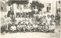 A class photo from 1936, Jaroslava Moudříková fourth from the right, second row

