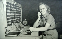 Switchboard operator in an international switchboar, Zlín, in the 1940s