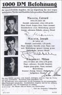 Plakát o hledaných bratrech Mašínech