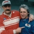 Josef Srnský (vpravo) se svým spolujezdcem, hercem Pavlem Novým, 1987
